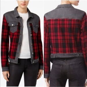 William Rast Gray Red Plaid Cropped Jacket M
